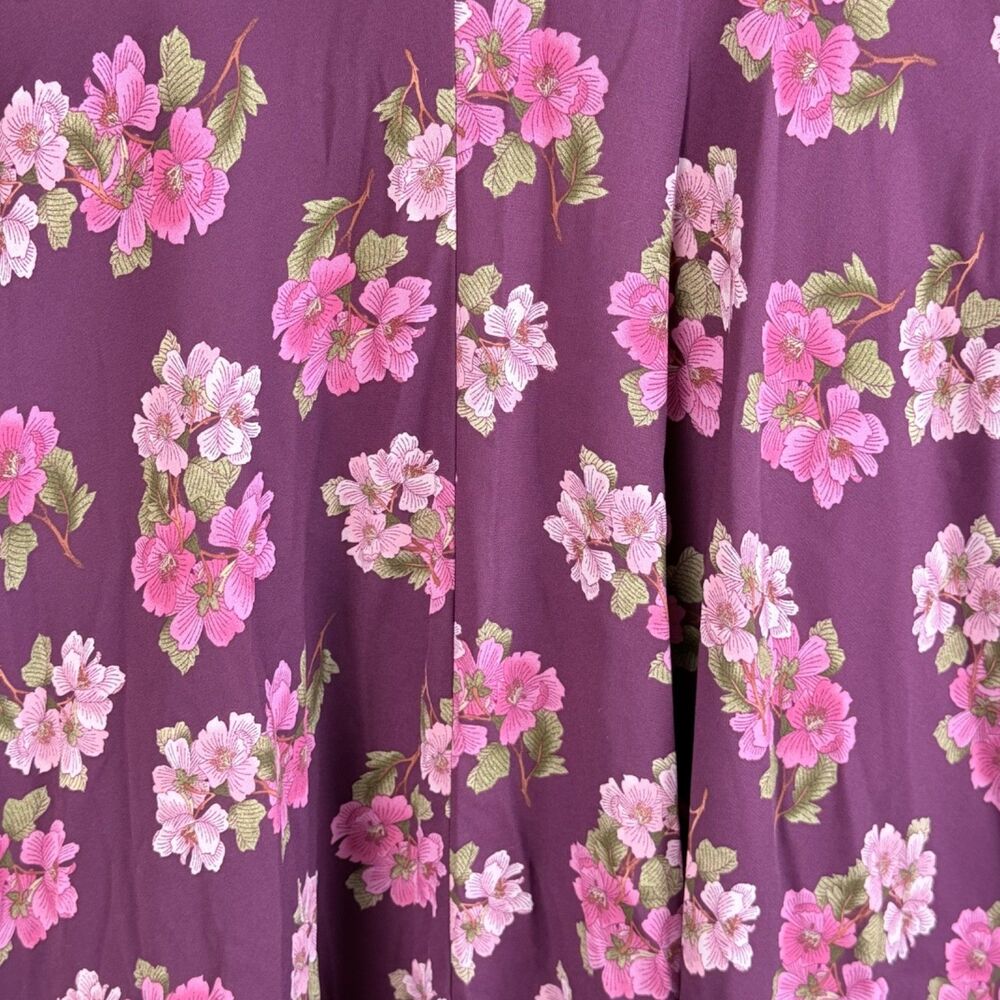 Nanette Lepore Burgundy Floral Button Front Long Sleeve Dress 4 Button Cuff Sz 8 - Picture 4 of 6